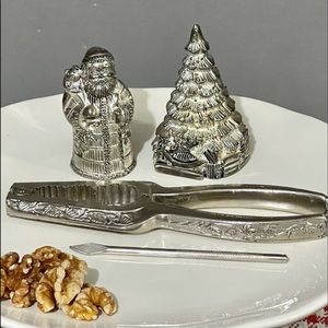Vintage SILVER PLATE Italy NUT SHELL CRACKER and shakers